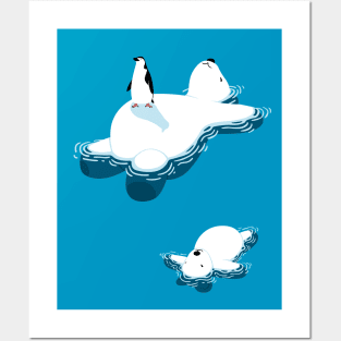 Polar bear and penguin Posters and Art